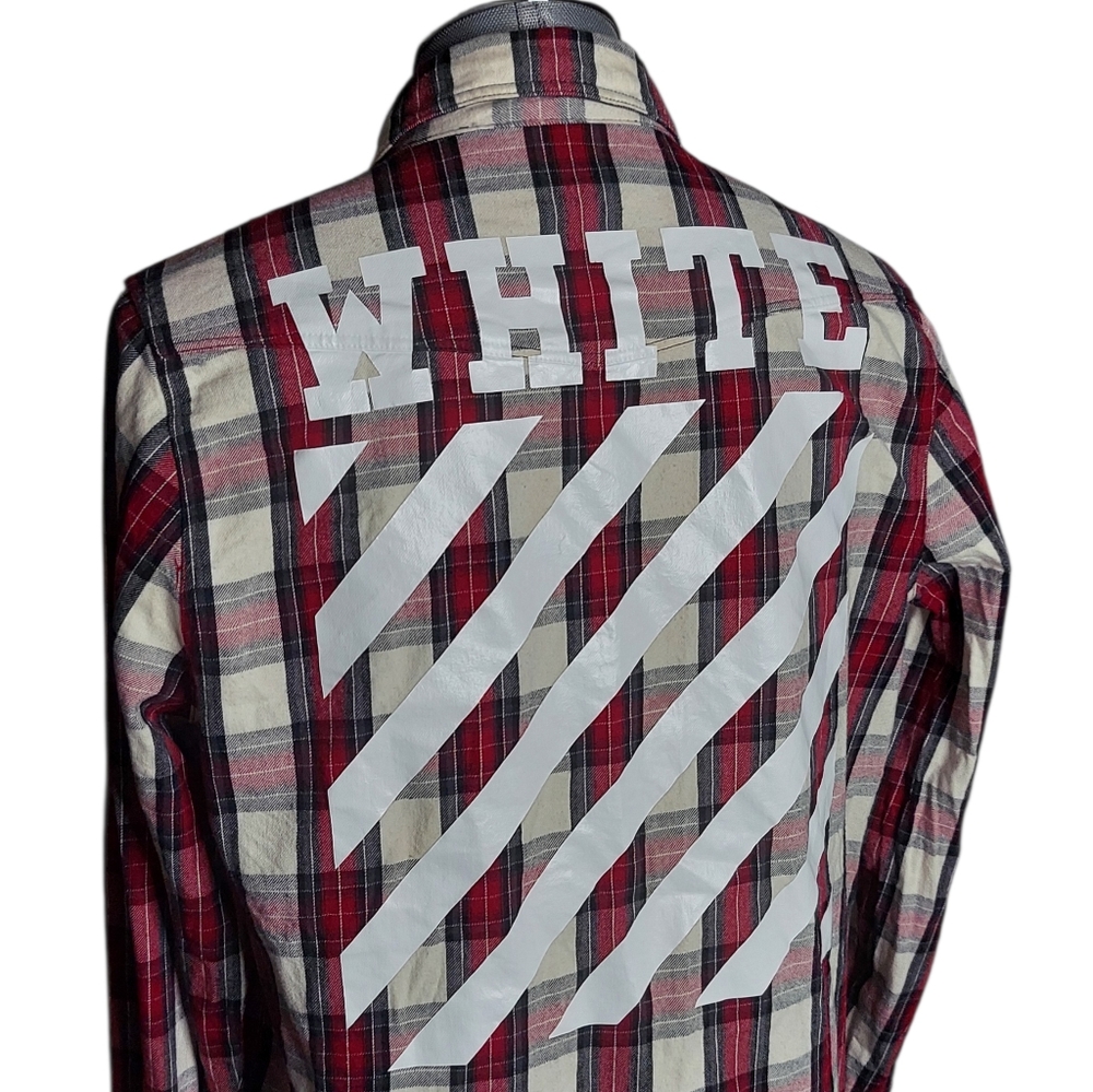 SS15 Off-White | Virgil Abloh | Button Up Flannel | Hazard Paint Logo | Oversize
